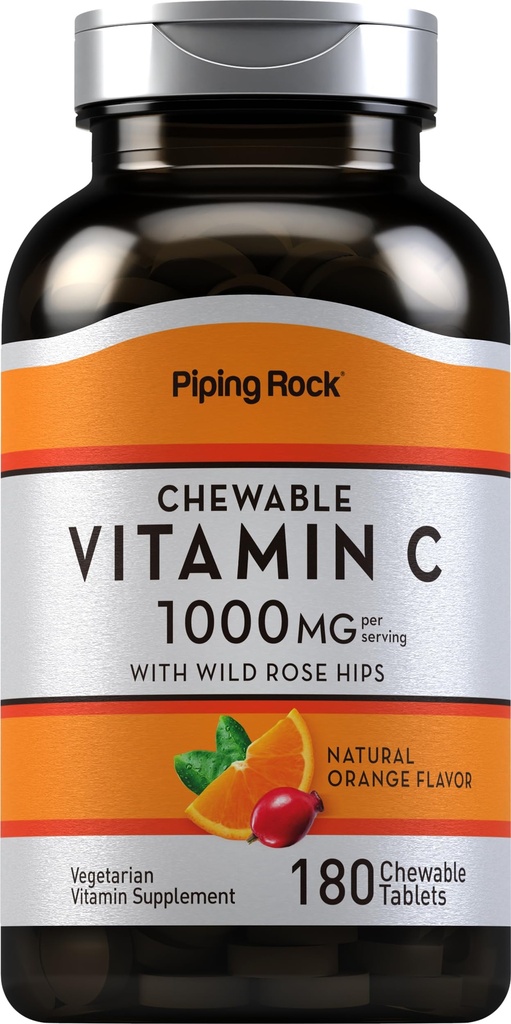 Piping Rock Vitamin C Žvýkací 1000mg FLAVIS 124; 180 Tablet FLAVIS 124; Orange Flavor FLAVIS 124; Vegetarian, Non- GMO, gluten zdarma