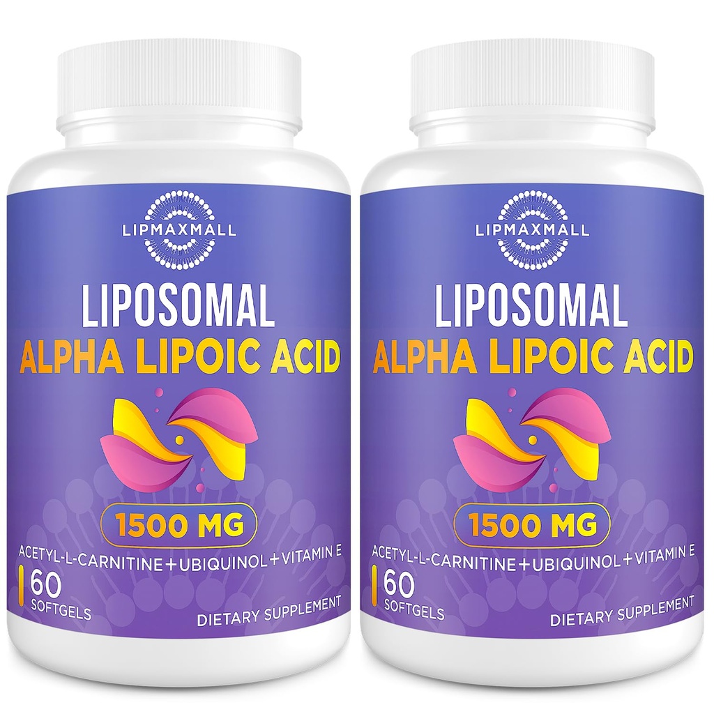 Lipozomální alfa kyselina lipoová 1500mg - s acetyl- L- karnitin 900mg & Ubiquinol 100mg & vitamin E 15mg doplněk pro antioxidanty Glucosa metabolismus Nerve Energy, 60 Softgels (2 lahvička)
