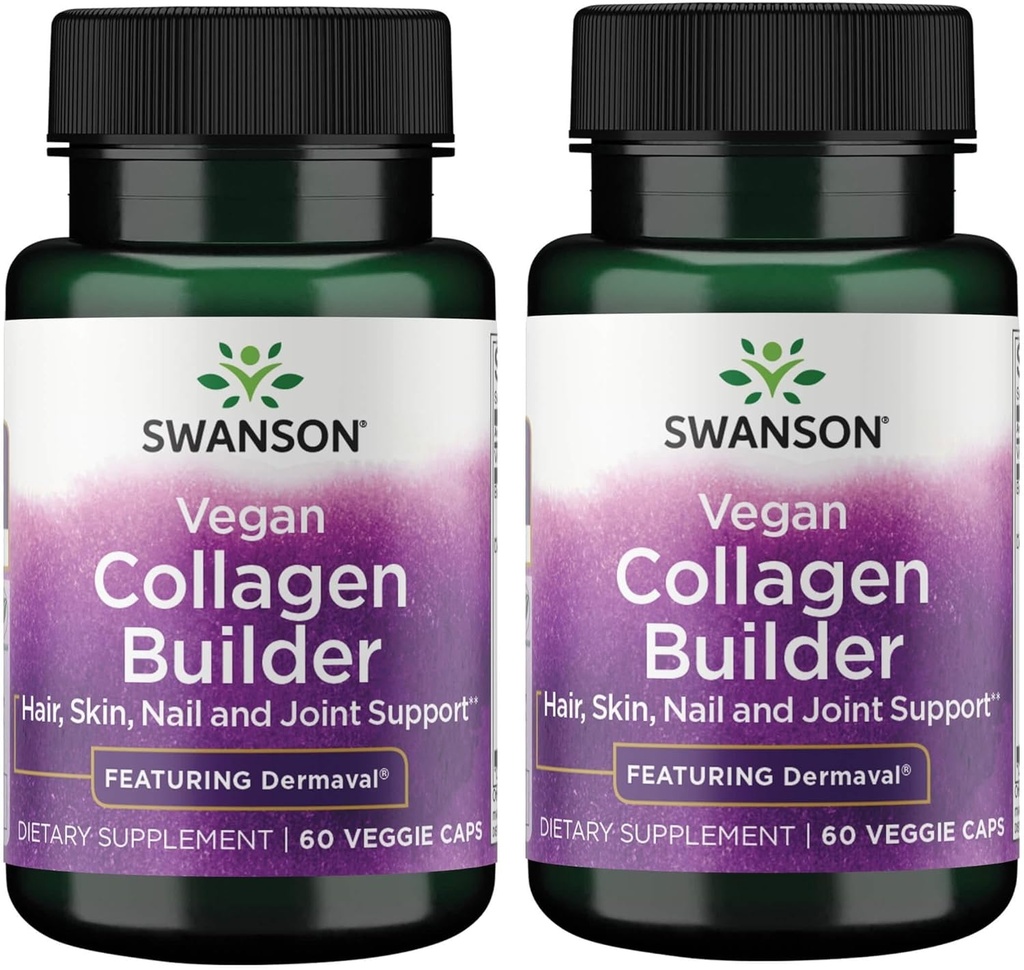 Swanson Vegan Collagen Builder - Featuring Dermaval - Vlasy, kůže, nehty zdraví - 60 Vegan Caps (2 Pack)