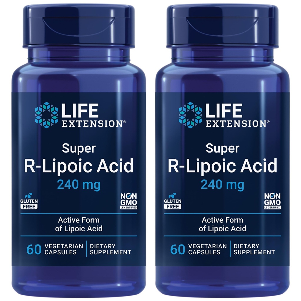 Life Extension Super R- Lipoic Acid - Zdravé stárnutí, oxidační Stress Defense - s 240 mg aktivní R- Forma R- Lipoic Acid - Gluten- Free - Non- GMO - Vegetariánské - 60 Kapsle (2 balení)