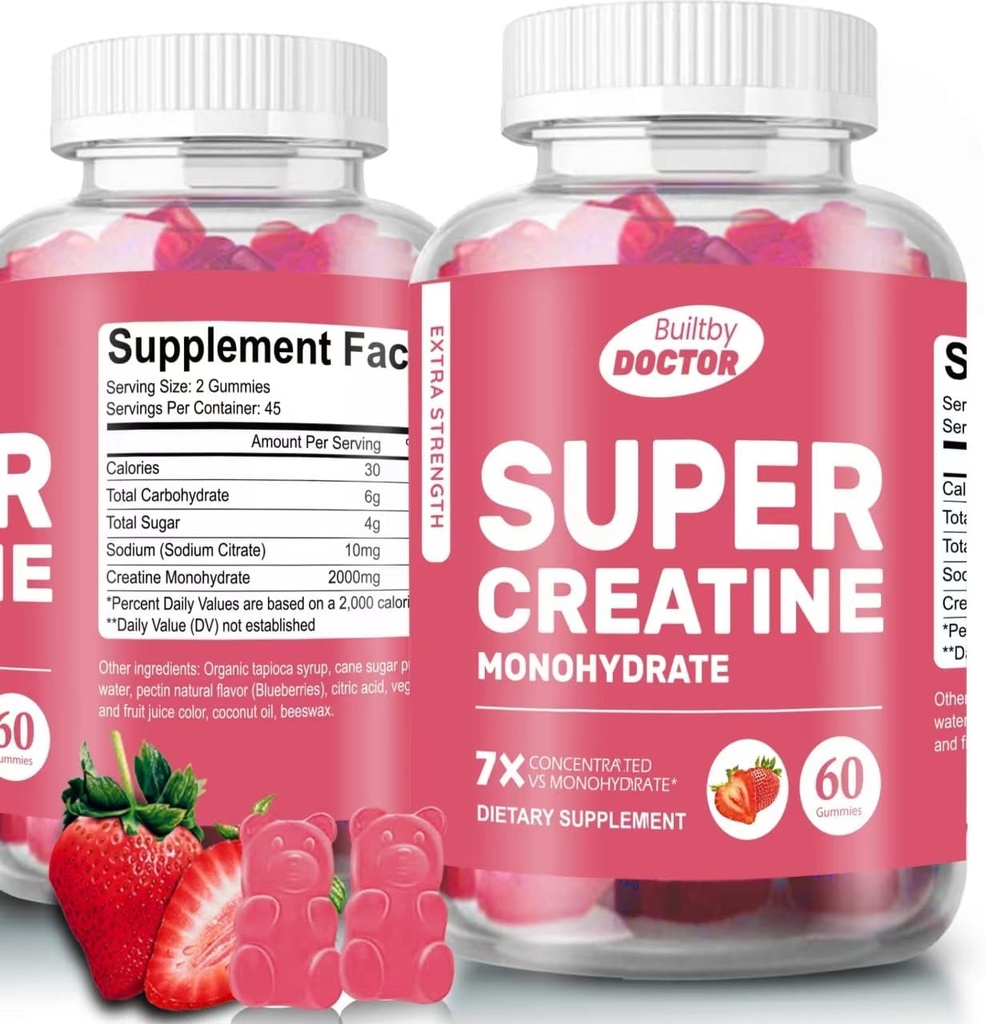 Super creatine Monohydrát Gummie pro muže a ženy, Sugar- Free, 30 Služební, 5g Creatine Per Serving, Vegan, Gluten- Free, Bodybuilding Recovery dodatek ke zvýšení svalové velikosti a síly