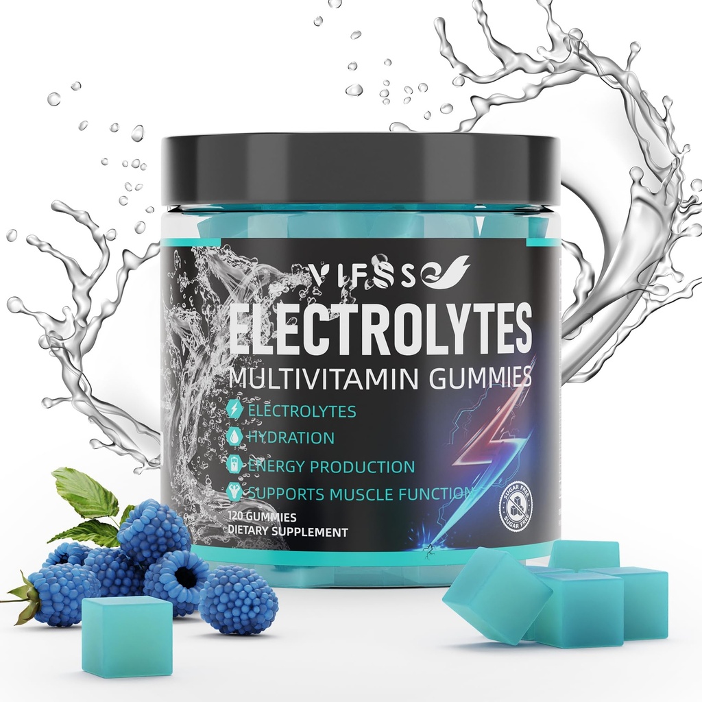 Electrolytes Gummies No Sugar, 120 Chewable Electrolyte Gummies s 6 Electrolytes pro Runners a Endurance Sports, Refreshing Blue Raspberry, Hydration Electrolyte Chews, 1 Pack
