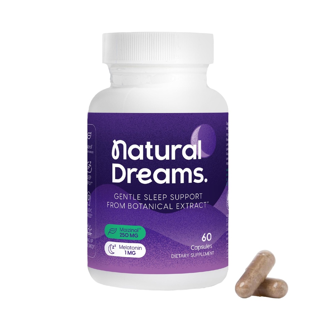 Univera 1mg melatonin, přírodní sny, botanické a bylinné přísady, podpora kvality spánku, osvěžení ráno, 250mg Maizinol, spánková pomoc (60 kapslí, 30 denní zásobování)
