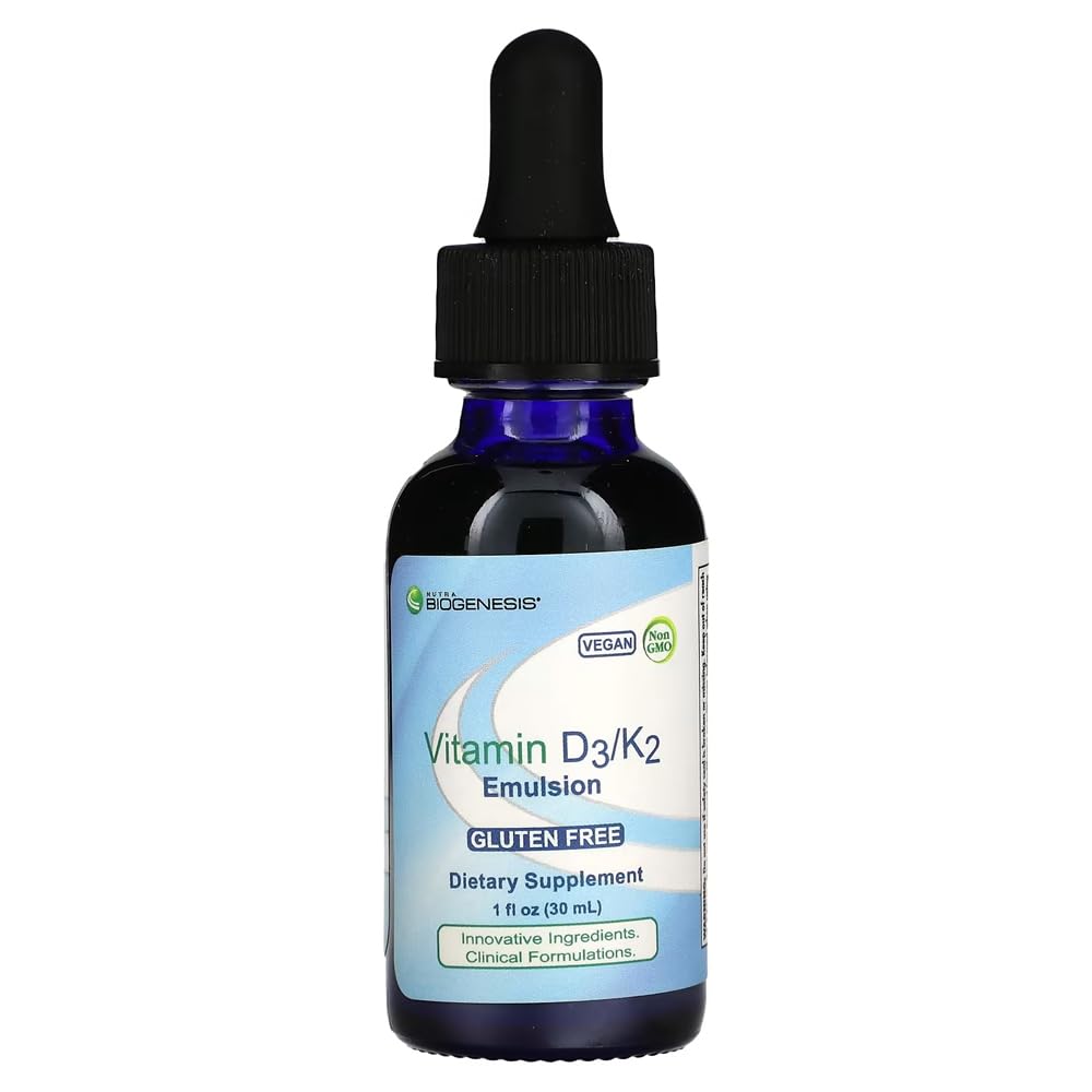 Nutra biogeneze Vitamin D3 / K2 Emulze - Tekutý vitamín D Kapky s MCT Oil, D3 K2 dodatek pro dospělé a děti, Sublingual Oil Dropper pro ženy a muže - 1 Fl Oz láhev (30 ml)
