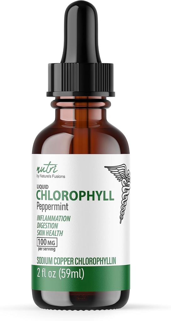 Příroda 's Fusies Nutri Liquid Chlorofyl Peppermint 100mg - Interní deodorant & Detoxifier - Liquid Drops - 2 fl oz (59 Servings, 100mg per Serving) - Clorofila Liquida