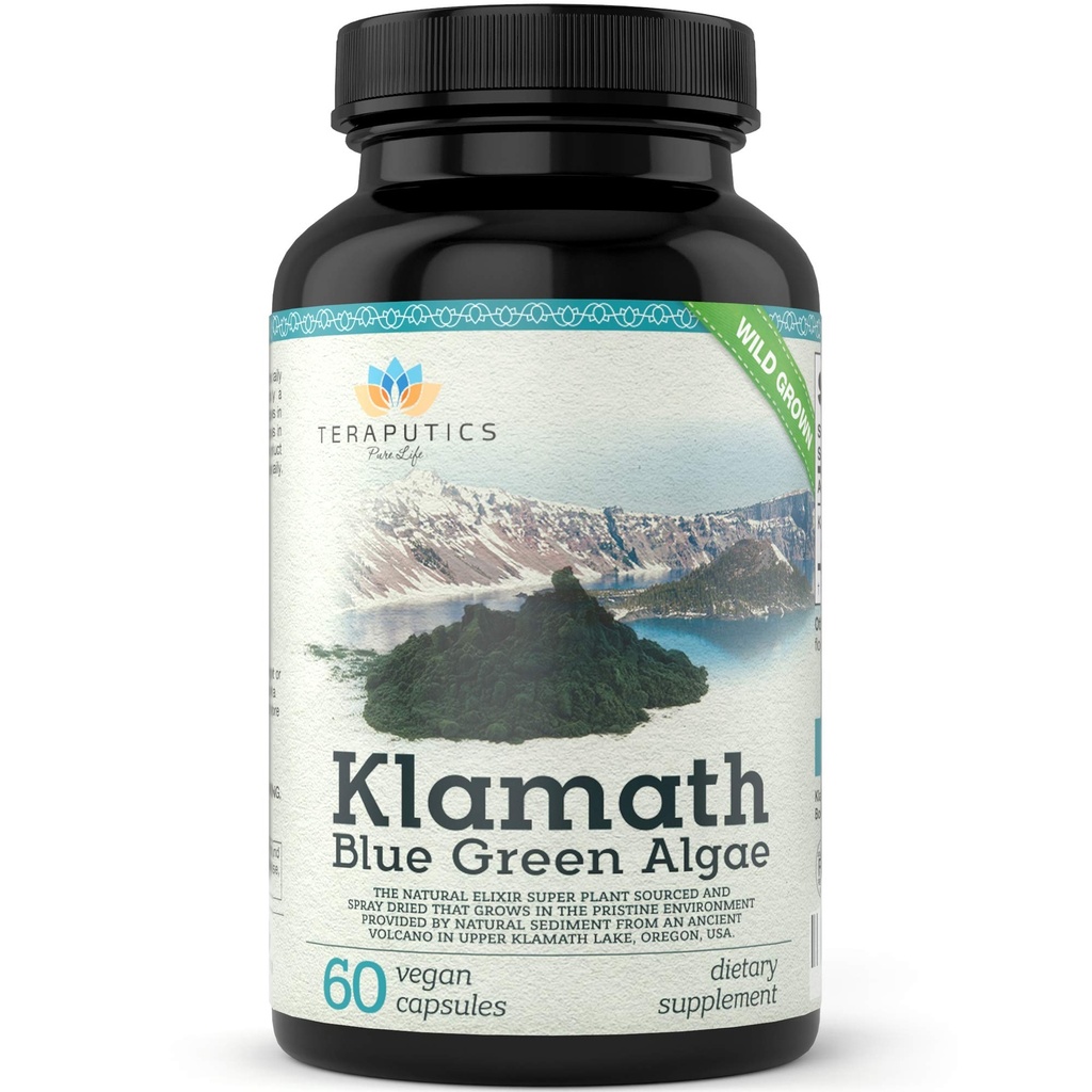 Premium Klamath Lake Blue Green Algae - Silnější než Spirulina a Chlorella doplňky 124; Čisté Chlorofyl bohaté SuperFood, Sourced from Organic Klamath Lake, 500mg, 60 Vegan Kapsle