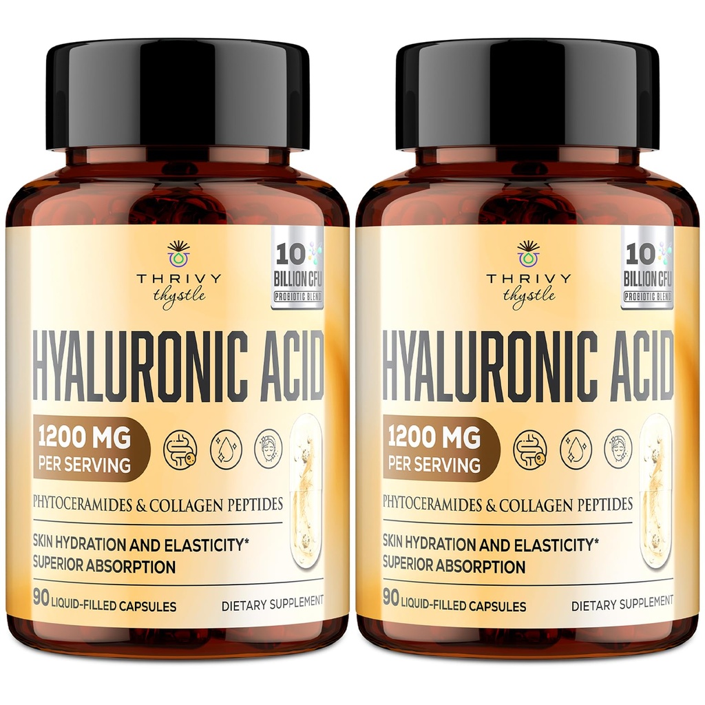 19- in-1 Acid Hyaluronic Kapsle - Kyselina hylunarová 1200 mg, s kolagenovými peptidy, vitaminem C, fytoceramidy - pro pleť, oči, gastrointestinální, Kostní podpora (2 balení)