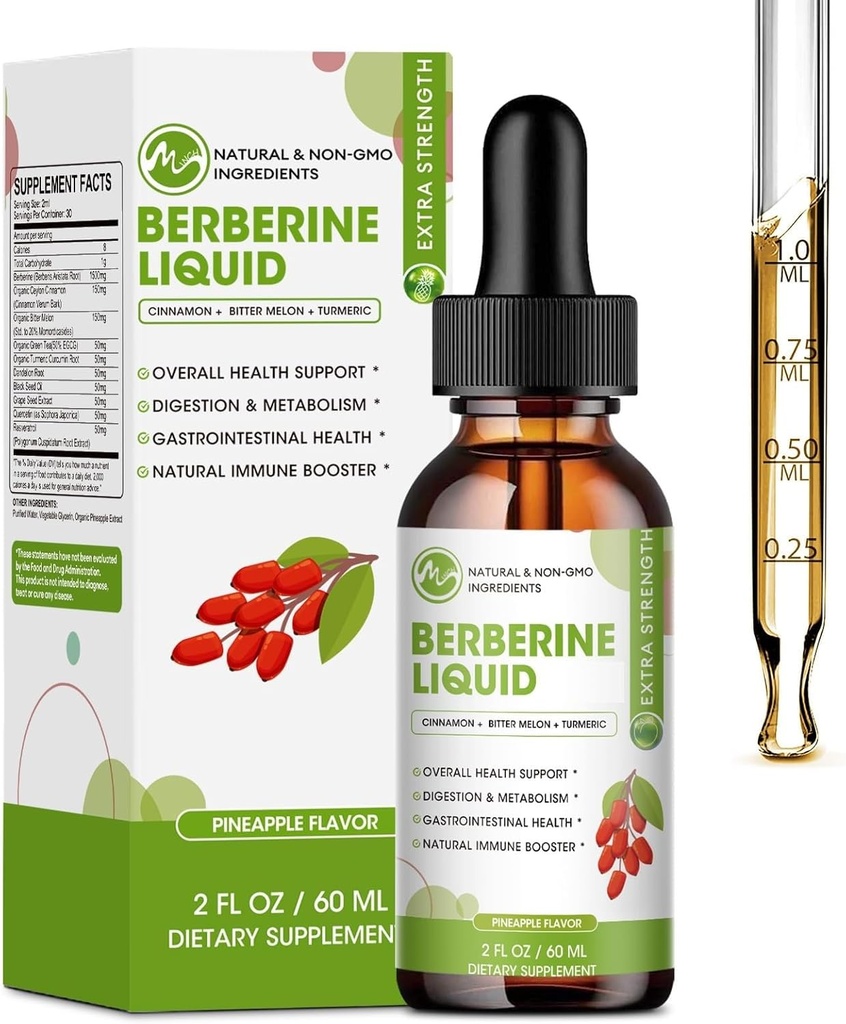 Berberine dodatek Liquid Kapky, Berberine s Ceylon Skořice, Kurkuma, Resveratrol, Hořký Melon, & More-Extra Strengový doplněk, podporuje imunitní systém a trávicí systém