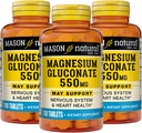 Mason Natural Magnesium Gluconate 550 mg, 300 denní zásoba pro normální zdravé srdce a podporu nervového systému, 100 tablet (balení po 3)