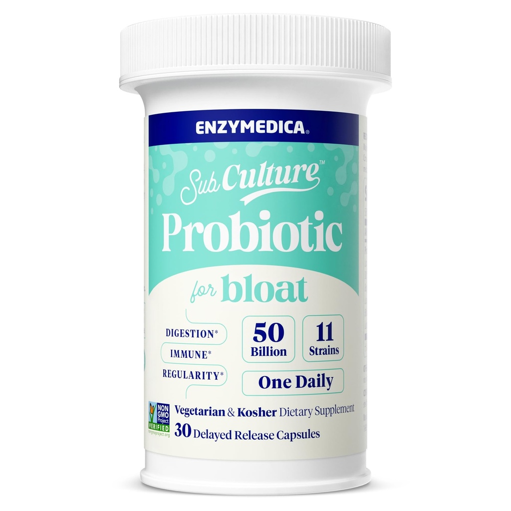 Enzymedica SubCulture Probiotics for Gas & Bloating, 50 Milionů CFU, podporuje imunitní a stravitelné zdraví, Regularita & Gut Flora, 30 Počet