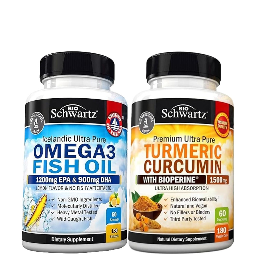 Triple Strengelles Omega 3 Fish Oil (2 měsíční zásoba) Plus kurkumin s Black Pepper Extract 1500mg Complex (2 měsíční dodávka)