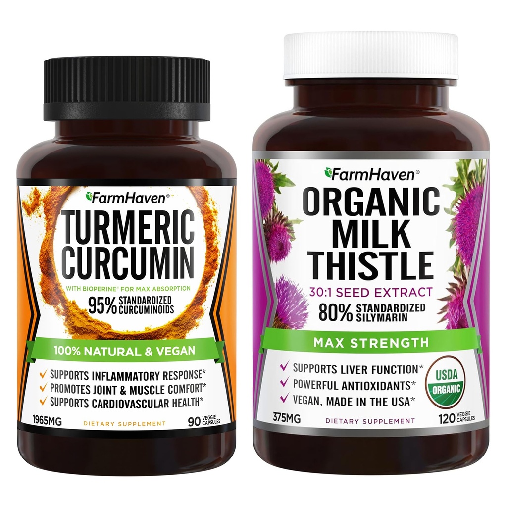 FarmHaven Milk Thistle 120 Kapsle a kurkumin 90 Kapsle