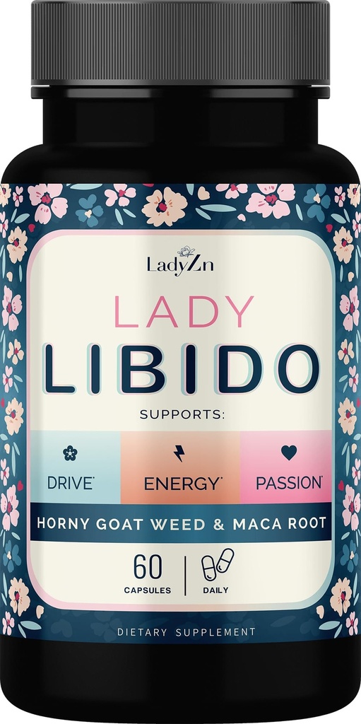 Lady Libido Dodatek pro ženy Support Mood, Drive & Energy, s Hornygoatweed & Maca Root 124; Žena Libido Booster pro ženy 124; Hormon Balance pilulky na zmírnění stresu a snížení suchost - 60 Kapsle