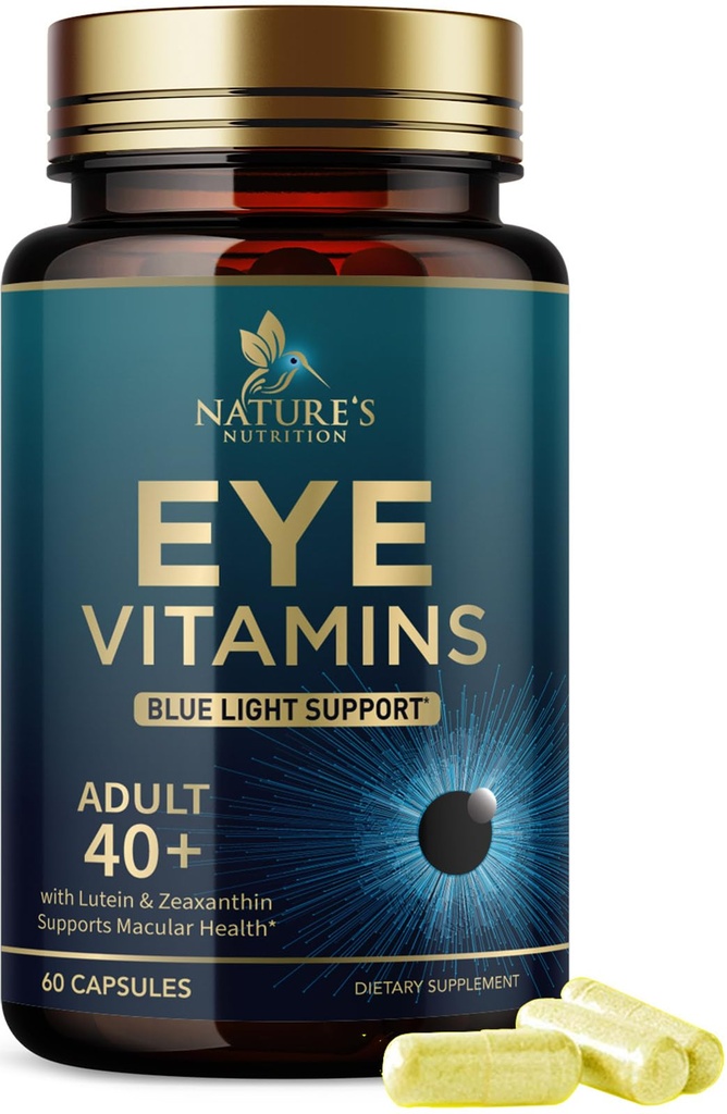 Doplněk pro oční vitaminy - Advanced Oční péče Vitamin s Luteinem, Zinek, Vitaminy C, E, Zeaxanthin & Minerály - Vize Multivitamin pro makulární zdraví a suché oči, Vegan, Lahvička v USA - 60 Kapsle