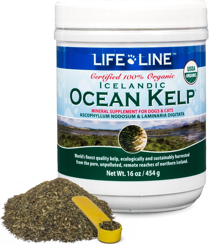 Life Line USDA Certified Organic Ocean Kelp pro zvířata v zájmovém chovu 124; Podporuje pleť & Coat Health, imunitní funkce, a zubní hygiena dutiny 124; Promotes Metabolism & Reduces Plaque and Shedding - 16 oz