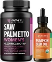 HAVASU NUTRITION USDA Organic Pumpkin Seed Oil Drops (60 Servings) & Saw Palmetto pro ženy vlasový komplex (30 Servings)
