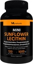 ML Naturals Mini slunečnice Lecithin 1000 mg 120 Softgels, snadné polykat, podporuje zdraví mozku. Non- GMO, NSF- Certified & cGMP-Compliant