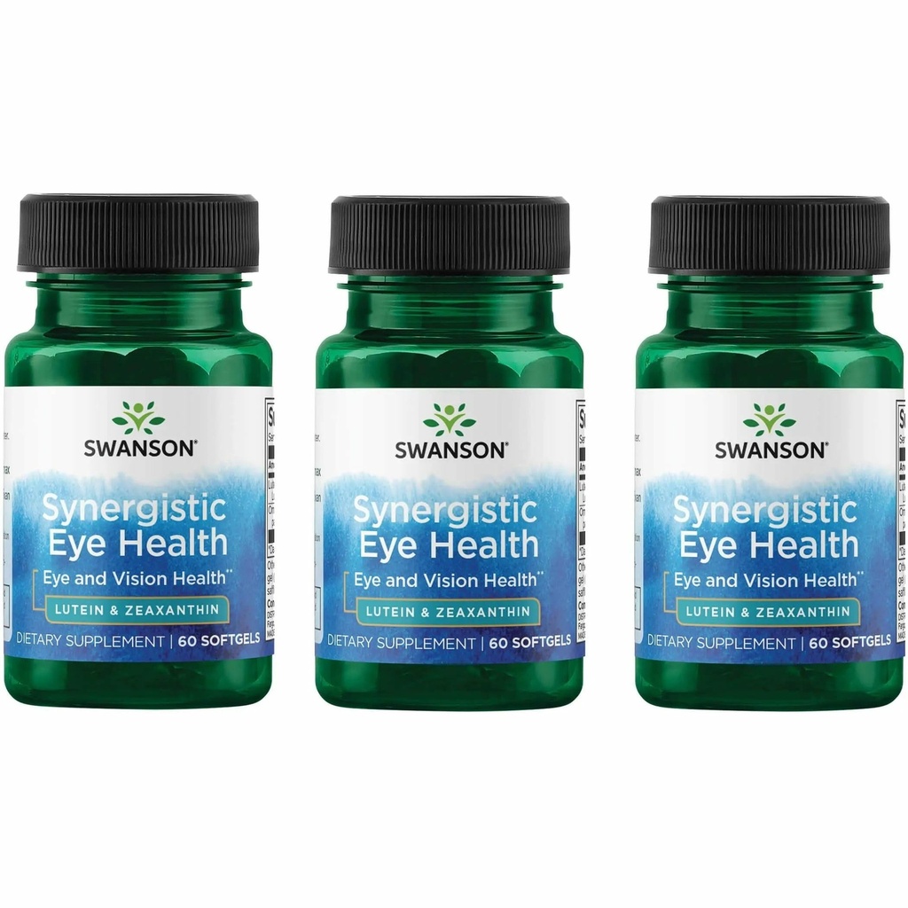 Swanson Lutein & Zeaxanthin Synergistické oční vidění Retina Macula dodatek (Lutein 20 mg & OmniXan Zeaxanthin 2 mg) 60 Softgels Sgels (3 balení)
