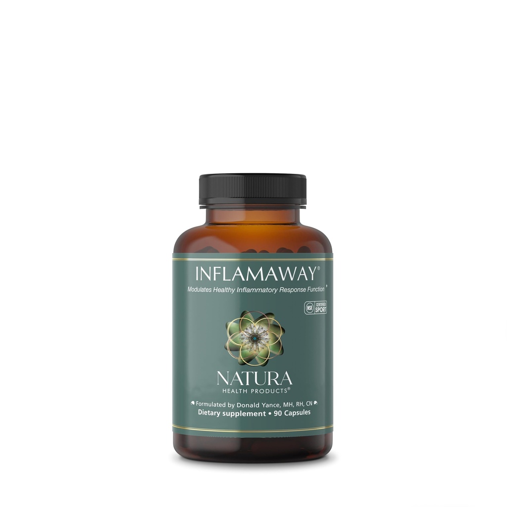 Příplatek Natura Health Products Inflamaway - Modelovat zdravou zánětlivou odpověď - Využití Boswellia Serrata, Bromelain, Ginger, Black Pepper (BioPerine) a čínské Skullcap (90 Kapsle)