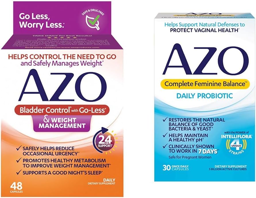 AZO ovládání močového měchýře s Go-less ® & Weight Management Dietní dodatek & Kompletní femininní bilance Daily Probiotika pro ženy, Klinicky osvědčené pomoci chránit