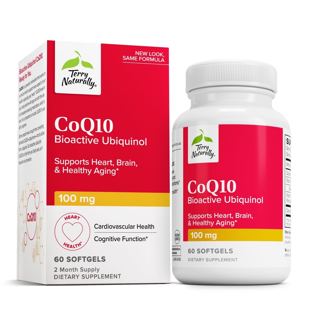 Terryho přirozeně CoQ10 BioActive Ubiquinol - Dodatek k podpoře buněčné energie - BioActive CoQ10 Supplement - Nutriční dodatek k podpoře zdravého stárnutí a zdraví mozku - 60 Softgels