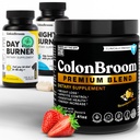 ColonBroom Premium Psylium Husk Powder, Colon Broom Colon Cleanser Fiber Dodatek pro nadýmání Relief & Gut zdraví + denní a noční Burner doplňky, Řízení hmotnosti pilulky (60 Služební), 3 položky