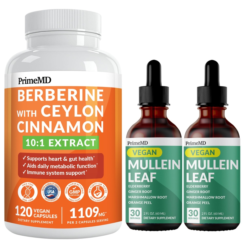 21-in-1 Berberine dodatek s Ceylon Cinnamon Chromium, Hořký Melon a zelený čaj Extract (120 ct) & 5-in-1 Mullein kapky pro plíce a Respirate Lung Health & Bronchial Support (60 Servings)