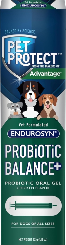 Pet Protect Dog Probiotic Balance + Oral Gel, Vet- Applicated Endurosyn, Prebiotika a Probiotika pro psy, 3denní zásoba, kuřecí ochucení (32g)