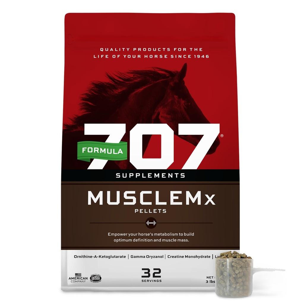 Formule 707 MuscleMx Equine Supplement, 3lb Bag - Podpora kondicionování a budování svalů pro koně s lysinem, Gamma Oryzanol, Creatine & OKG