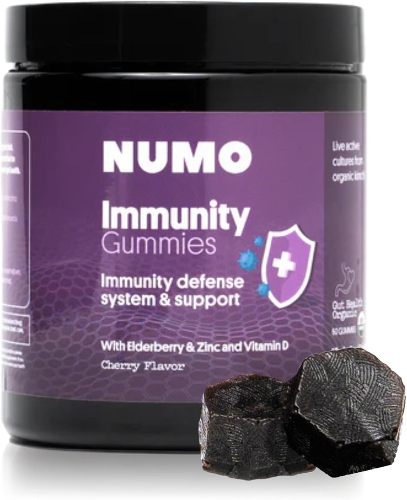 Numo Elderberry Gummies - Podpora imunitního systému s antioxidanty dodatek - Kompletní vzorec s Sambucus ovoce, Vitamin D3, Zinek, Vitamin C, Probiotika - Organic, Vegan & Kosher - 60 Počet