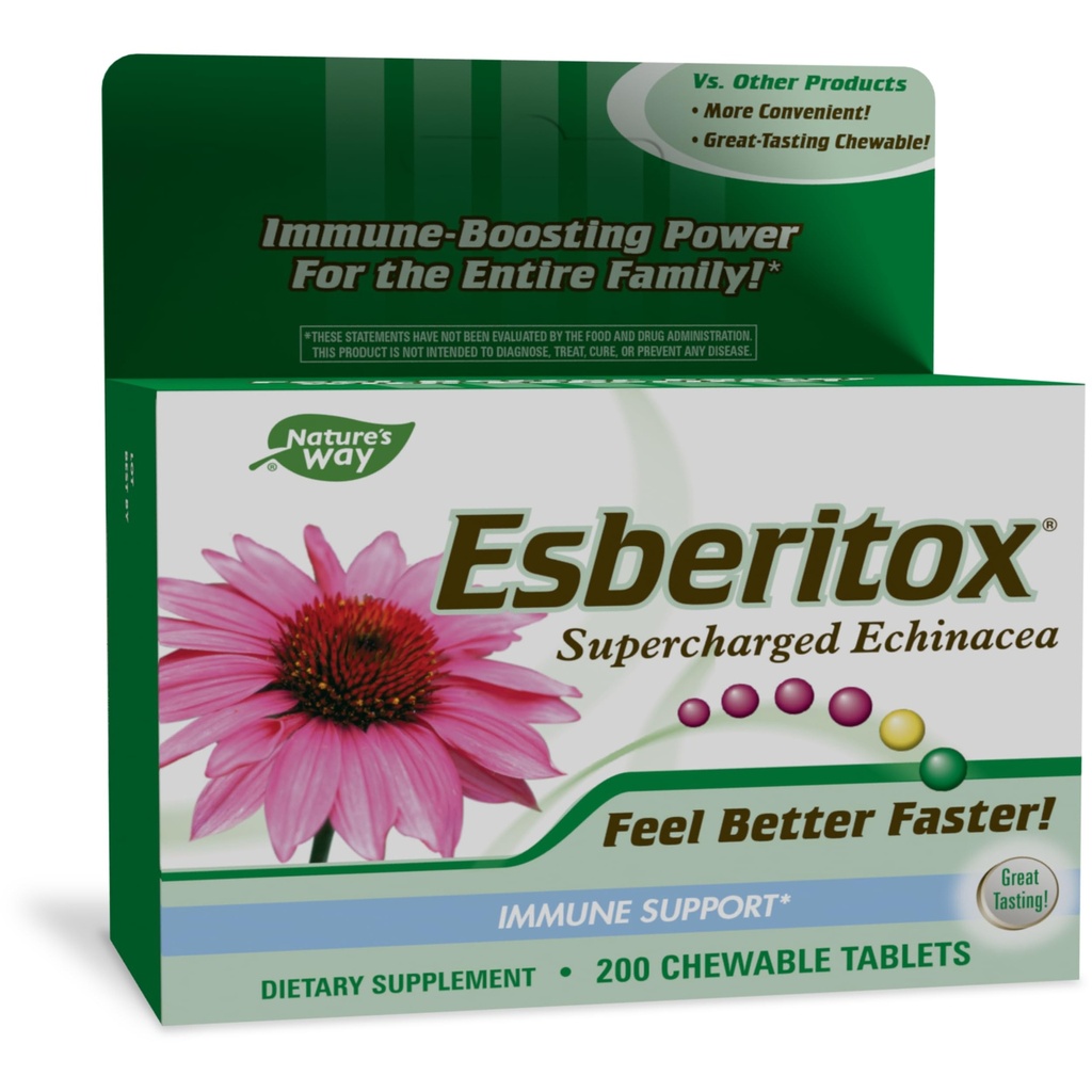 ESBERITOX přeplňovaná Echinacea - Imunitní podpora - Bylinné doplňky - Wild Indigo Root - Purple Coneflower - Vyrobeno v Německu - 200 tablet