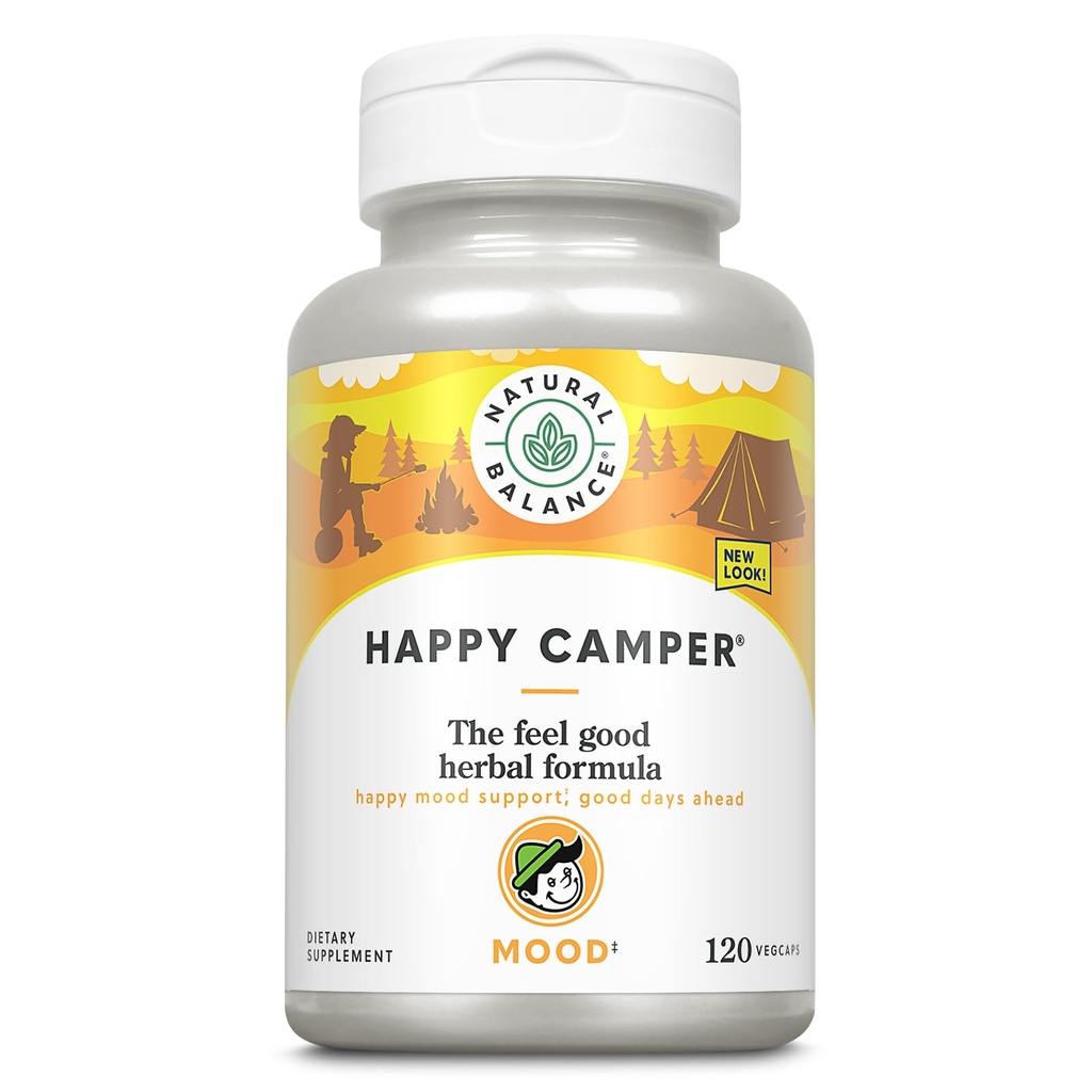 Natural Balance Happy Camper - Feelgood Mood Supplement - Gotu Kola, Passion Flower a Kava Kava Kapsules - 60denní záruka (120 Počet)