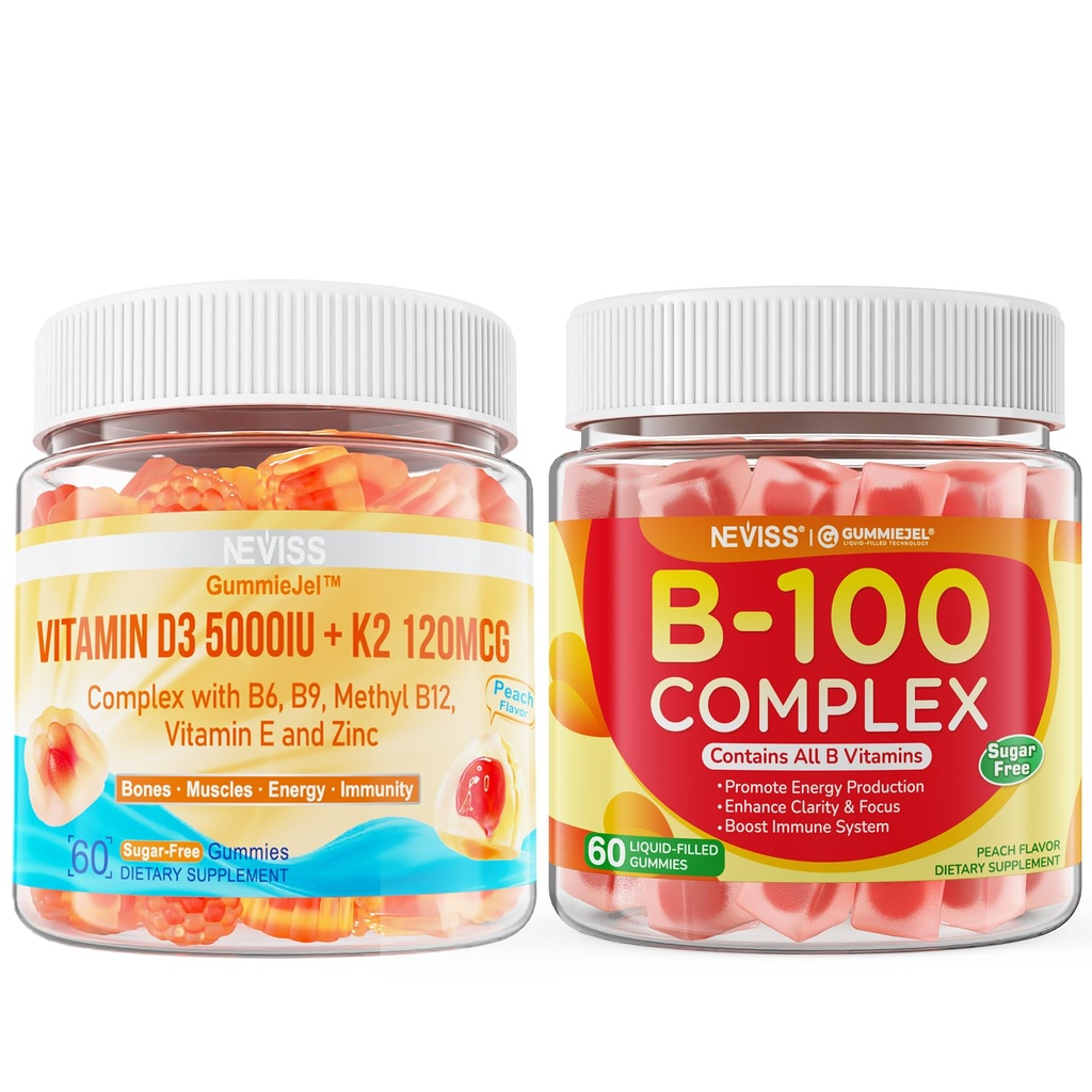 NEVISS Vitamin D3 K2 Gumy + vitamin B100 komplex