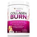 Multi kolagen Burn: Hydrolyzované proteinové peptidy s hyaluronovou kyselinou, vitamín C, SOD B bezešvé, Typy I, II, III, V a X, Caffeine-Free Jahodové citronády ochucené 30 Služeb