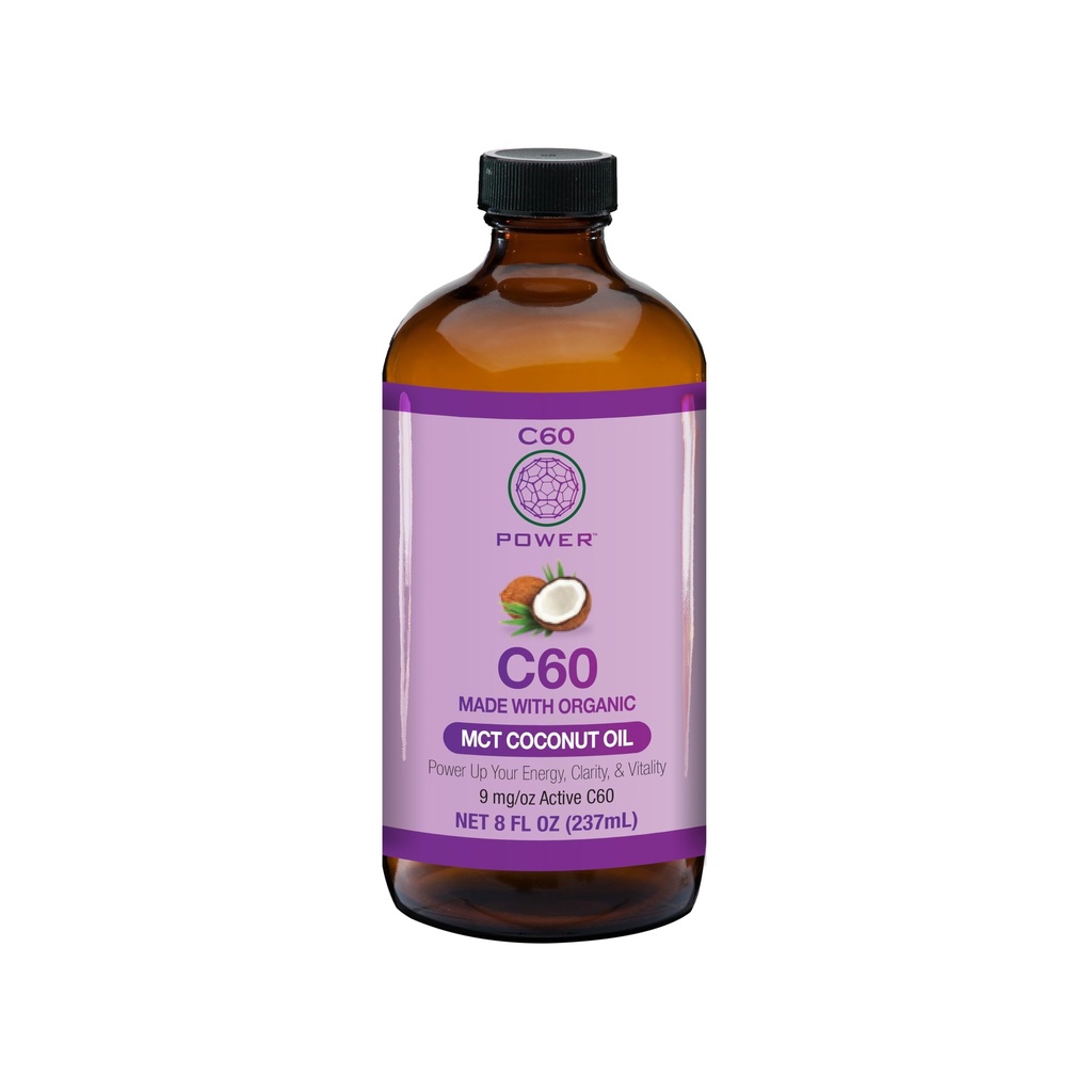 C60 Power - MCT 8-oz.- Organic MCT Coconut Oil, 8 Fl Oz, 99.99% Čisté uhlíkové Fullereny, Lift Oxidative Burden, Optimalizace Mitochondriální funkce