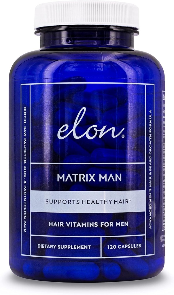 Elon Matrix Man - 60 denní zásobování - Růstové vitamíny pro muže - Saw Palmetto & Biotin Advanced Formule Vitamíny - Podporuje zdravý růst vousů - (120 Kapsle)