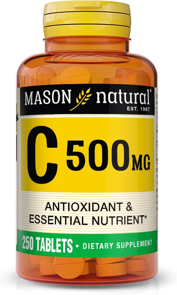 MASON NATURAL Vitamin C 500 mg - podporuje zdravý imunitní systém, antioxidant a esenciální výživu, 250 tablet
