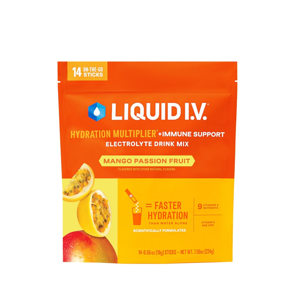 Tekutý I.V. ® Hydratační multiplikátor + Imunitní podpora - Mango Passionfruit CLAS124; Electrolyte Powder Drink Mix CLAS124; 1 balení (14 Služeb)
