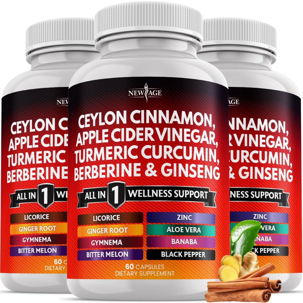 Ceylon Skořice, Kurkuma, jablečný ocet, ženšen, Aloe Vera, Berberine Plus Banaba, Ginger Root - 180 Počet