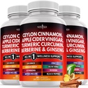 Ceylon Skořice, Kurkuma, jablečný ocet, ženšen, Aloe Vera, Berberine Plus Banaba, Ginger Root - 180 Počet