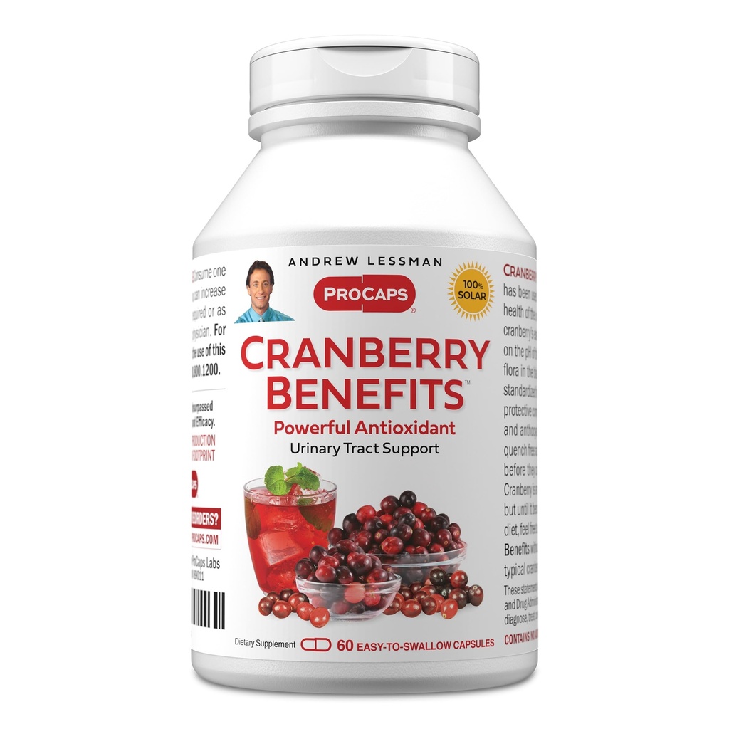 ANDREW LESSMAN Cranberry Benefity - 60 Kapsle - Podporuje močový měchýř, ledviny a močové trakt zdraví. Vysoká účinnost standardizované extrakce brusinkového ovoce, malé snadné polykat kapsle