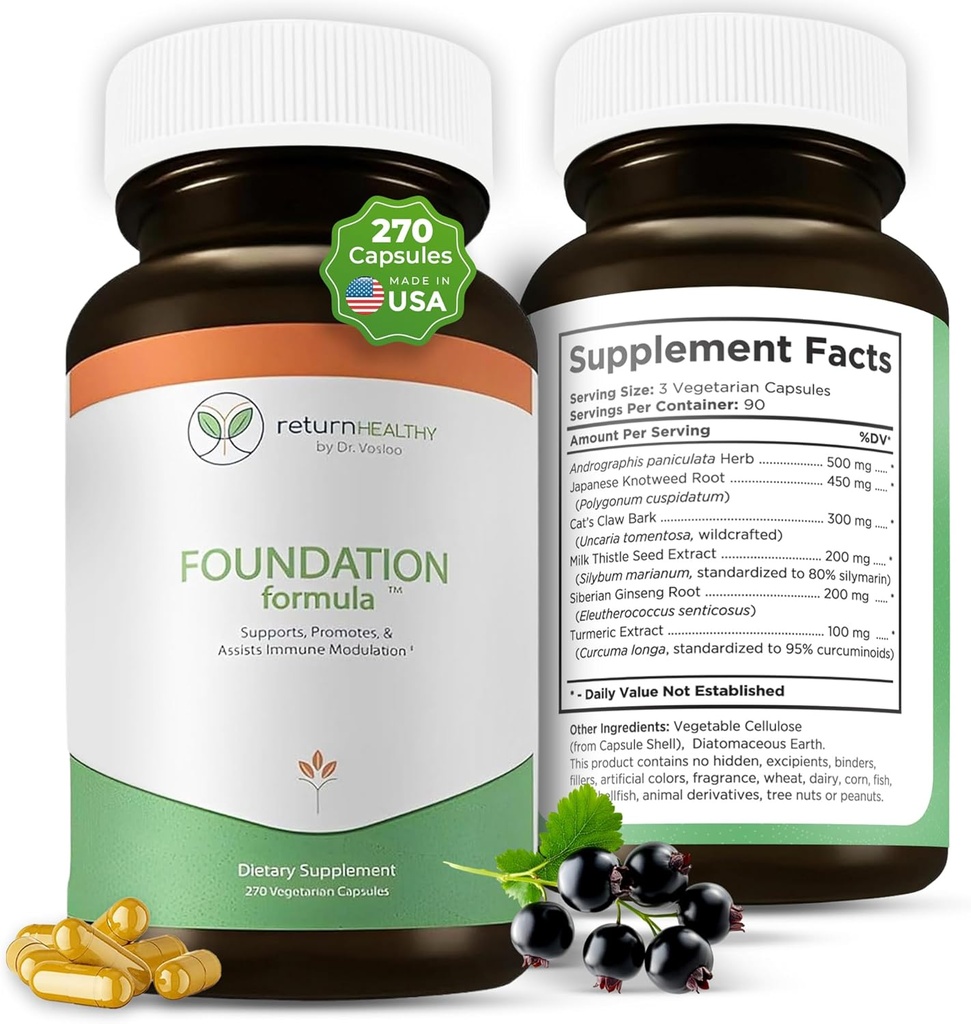 Foundation Formule 124; Tick Imunitate Support Supplement CLAS124; s japonským Knotweed Root, Cat 's Claw, Mléko Thistle CLAS124; Resveratrol Supplement CLAS124; Non- GMO, All- Natural & Vegetarian, 270 Kapsle