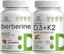 DEAL DOUMENT vitamin D3 5000iu + K2 100mcg Softgels & Berberine dodatek s Yohimbin Bundle - Esenciální sunshine Vitaminy - vysoká absorpce Hydrochlorid HCl Formy