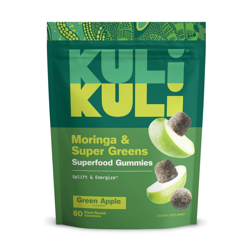 Kuli Kuli Super Energy Gummies - Energetické doplňky s Moringa, Caffeine- Free Natural Energy Booster - 60 Non-GMO, Gluten- Free Moringa Gummies
