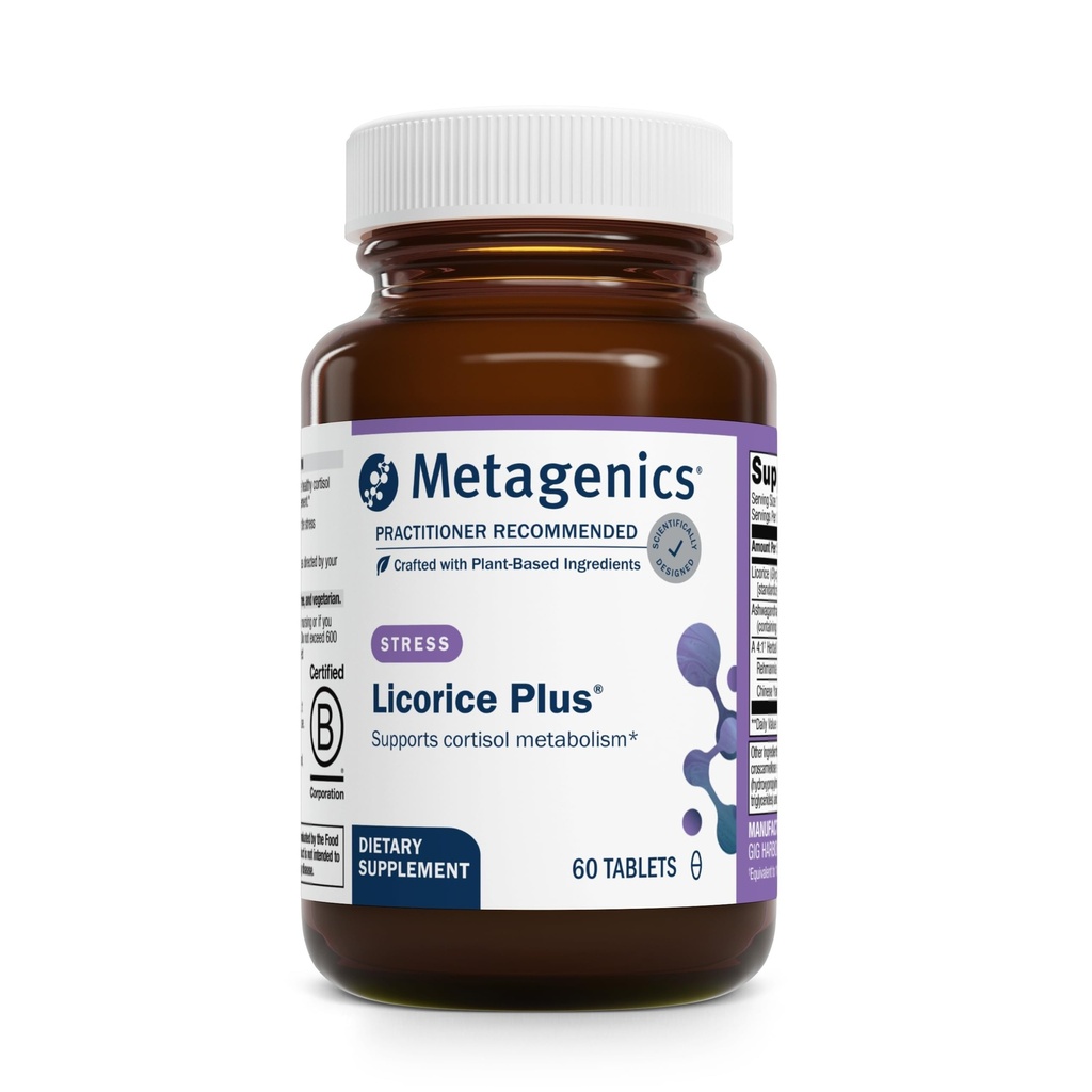 Metagenics Licorice Plus - Cortisol & Stress Support Supplement with Licorice Root, Ashwagandha, Rehmannia & Chinese Yam - Non- GMO, Gluten- Free, Vegetarian - GMP Certified Facility - 60 Tablety
