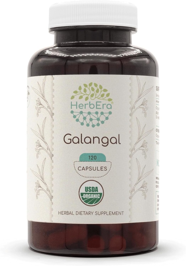 HerbEra Galangal 120 Kapsle, 500 mg, USDA Organic Galangal (Alpinia Galangal) Sušená kořenová (120 Kapsle)