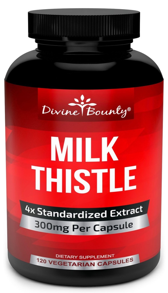 Divine Bounty čisté mléko Thistle Kapsle Dodatek - A Potent 1200mg Mléčné Thistle Dodatek s 4X Koncentrovaný extrakt (Standardizované) 120 Vegetariánské Kapsle