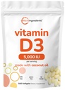 Mikro ingredience Vitamin D3 5 000 IU, 500 Softgels CLAS124; Panenský kokosový olej CLAS124; Cholekalciferol Form CLAS124; Kostní, imunitní a srdeční podpora CLAS124; Snadno polykat, Non- GMO