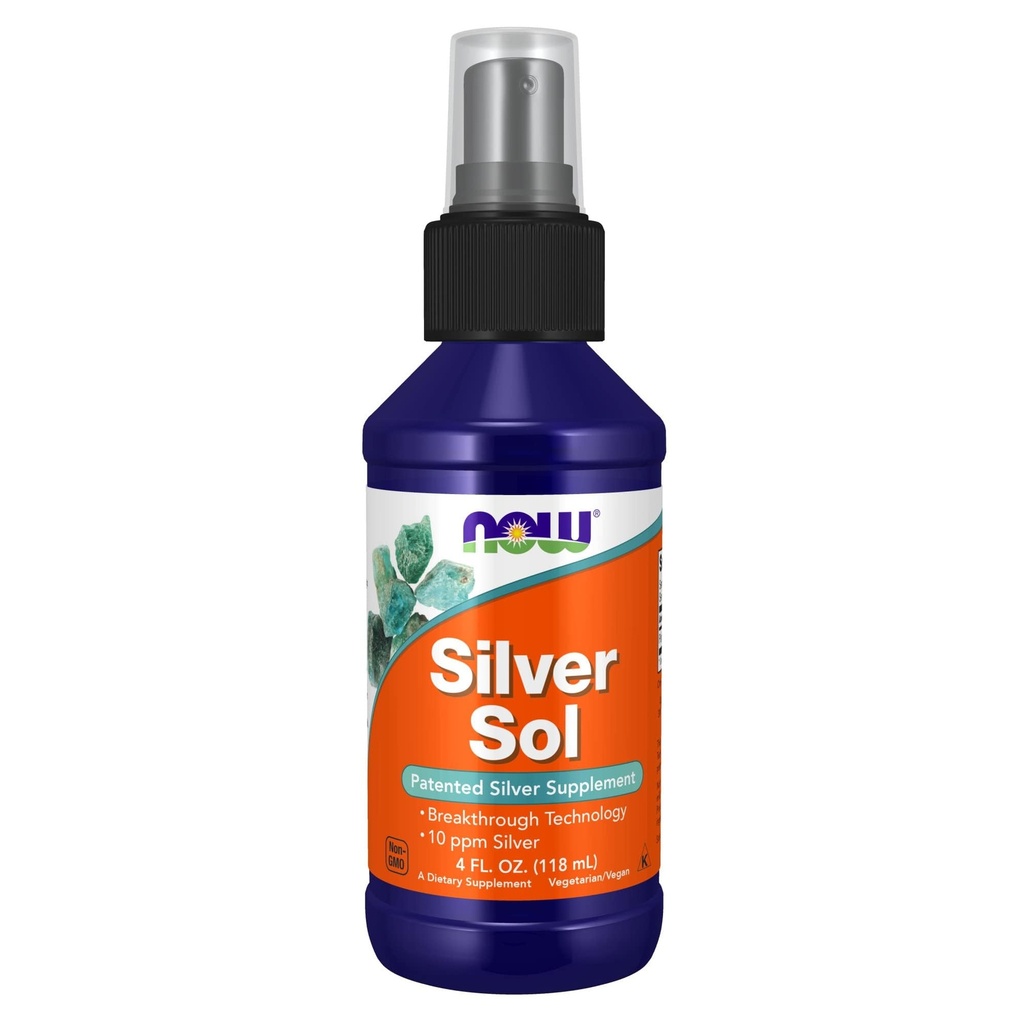 Nyní Potraviny doplňky, Silver Sol 10 PPM s elementární stříbro a deionizované vody, kapalné, 4- Ounce