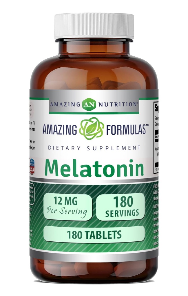 Amazing Appendias Melatonin dodatek 124; Neochucené CP124; 12 Mg Per Serving CP124; 180 Tablety CP124; Non- GMO CP124; Gluten- Free CP124; Made in USA